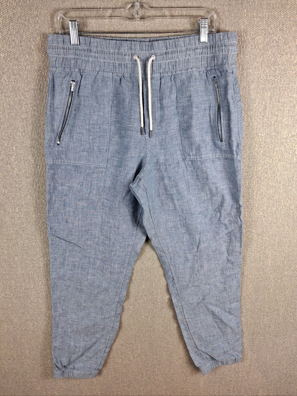 ATHLETA Cabo Linen Jogger Pants Size 14 Chambray Blue Coastal Beachy Resortwear